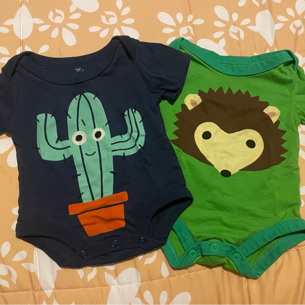 Doodle Pants Cactus and Hedgehog 6 month onesies